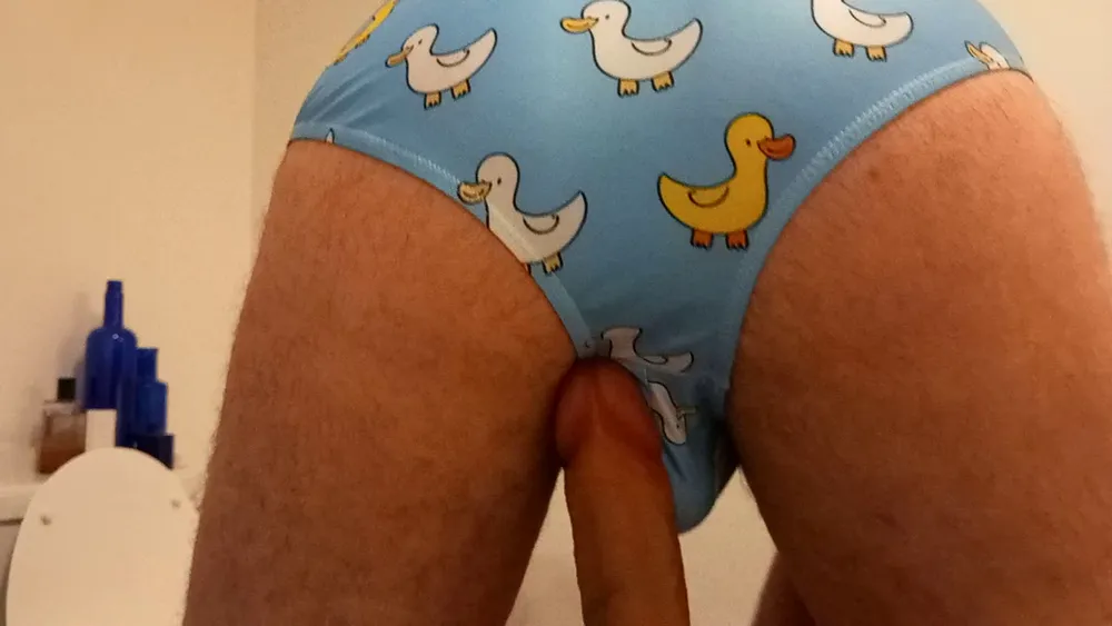 Small penis bulge cum in cute duck speedo, brief, trunks. #19