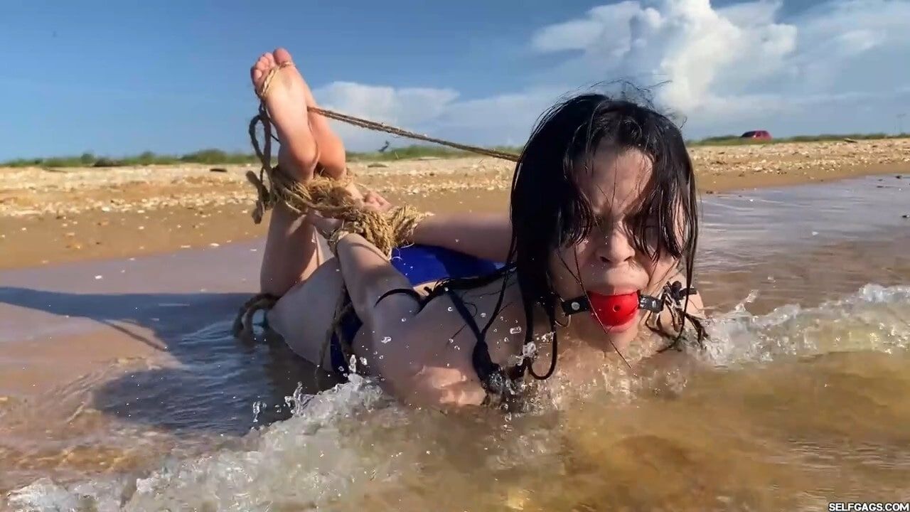 Hogtied And Ball Gagged In Sea Water - Selfgags #31