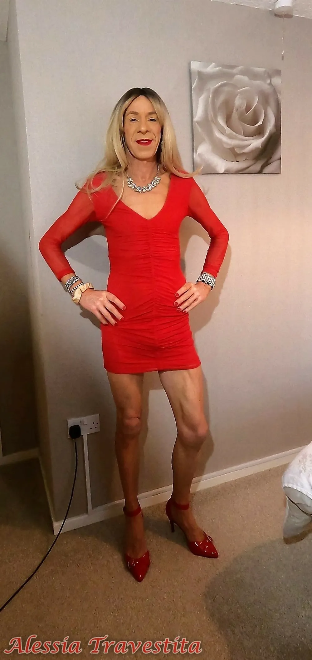 64 Alessia Travestita in Sheer Red Dress #58