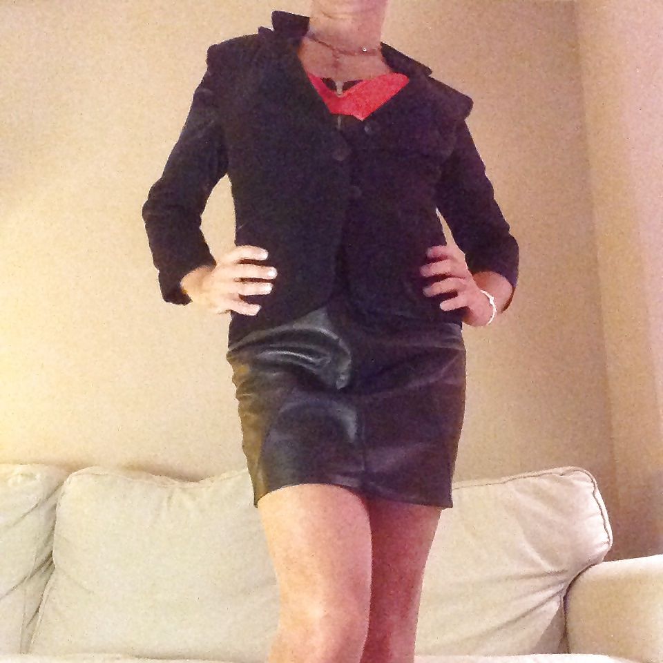 Kinky in leather skirt, stockings, satin lingerie #3