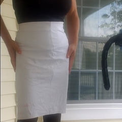 Black top and white skirt on Porch