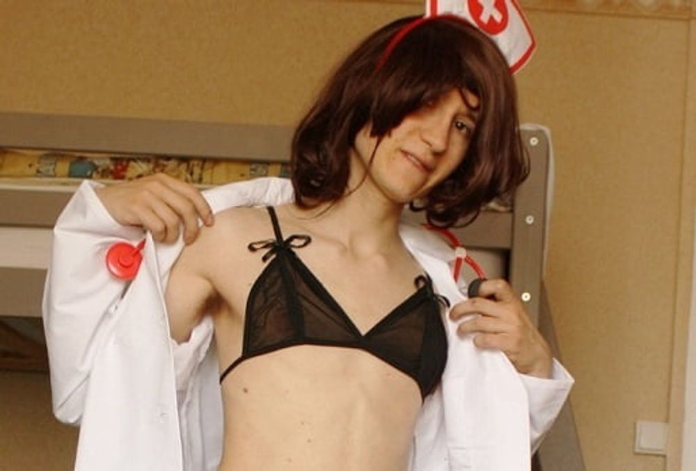 Trap crossdress sissy nurse teasing