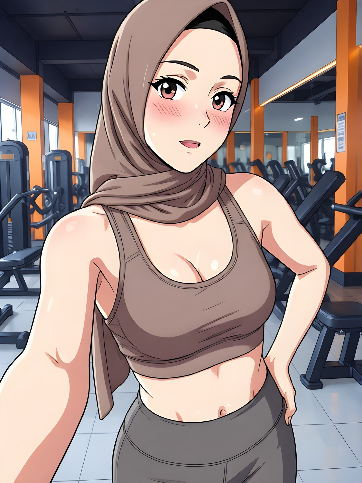 AI - Asian Hijab Girl Doing Naked Gym Selfie  #4