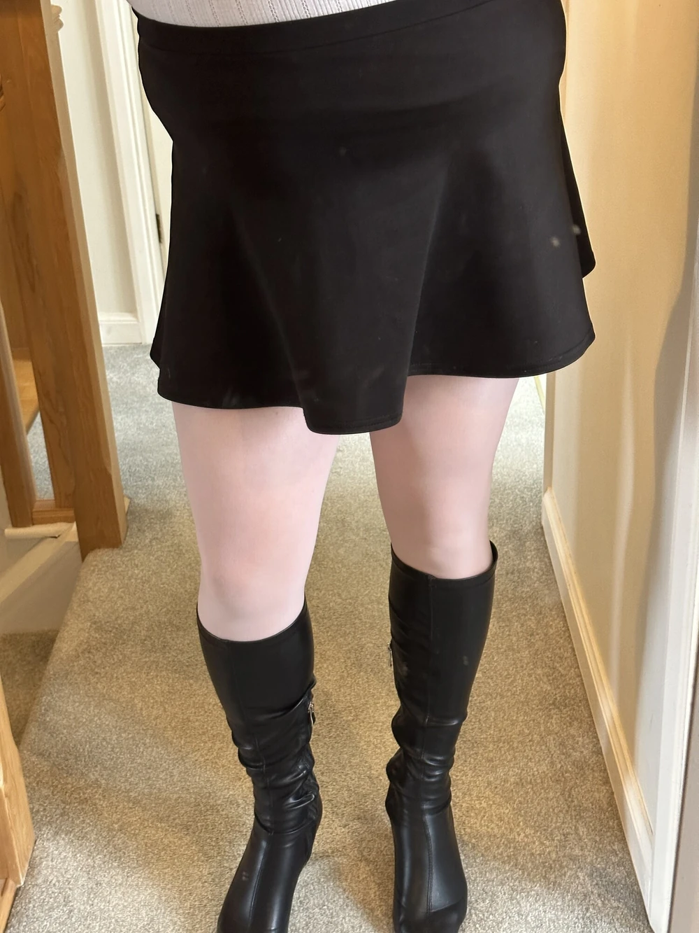 sissy crossdresser wearing White Pantyhose & Black Boots #5