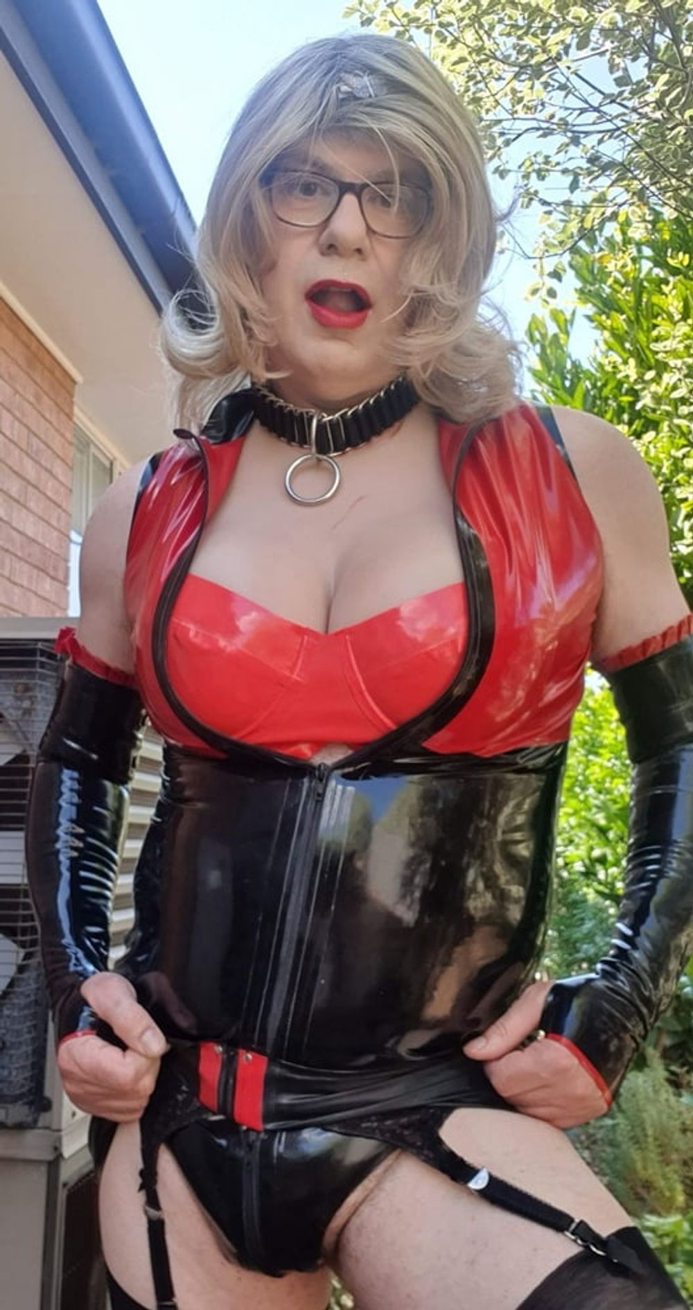 Rachel Outside in Red-Black Latex #7