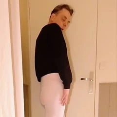 Slutty and horny in white open pantyhose