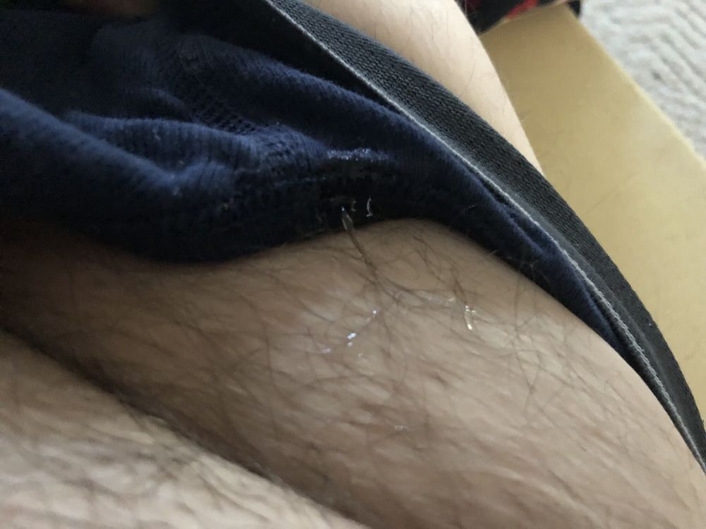 Morning wood leaking precum watching gay blowjob vids #4