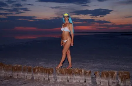 bikini on sunset background         