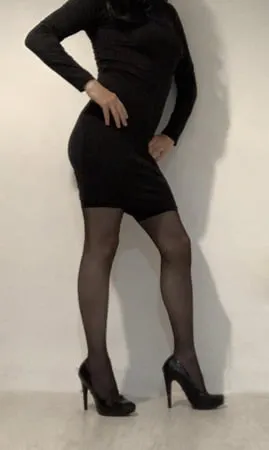 black dress and stockings         