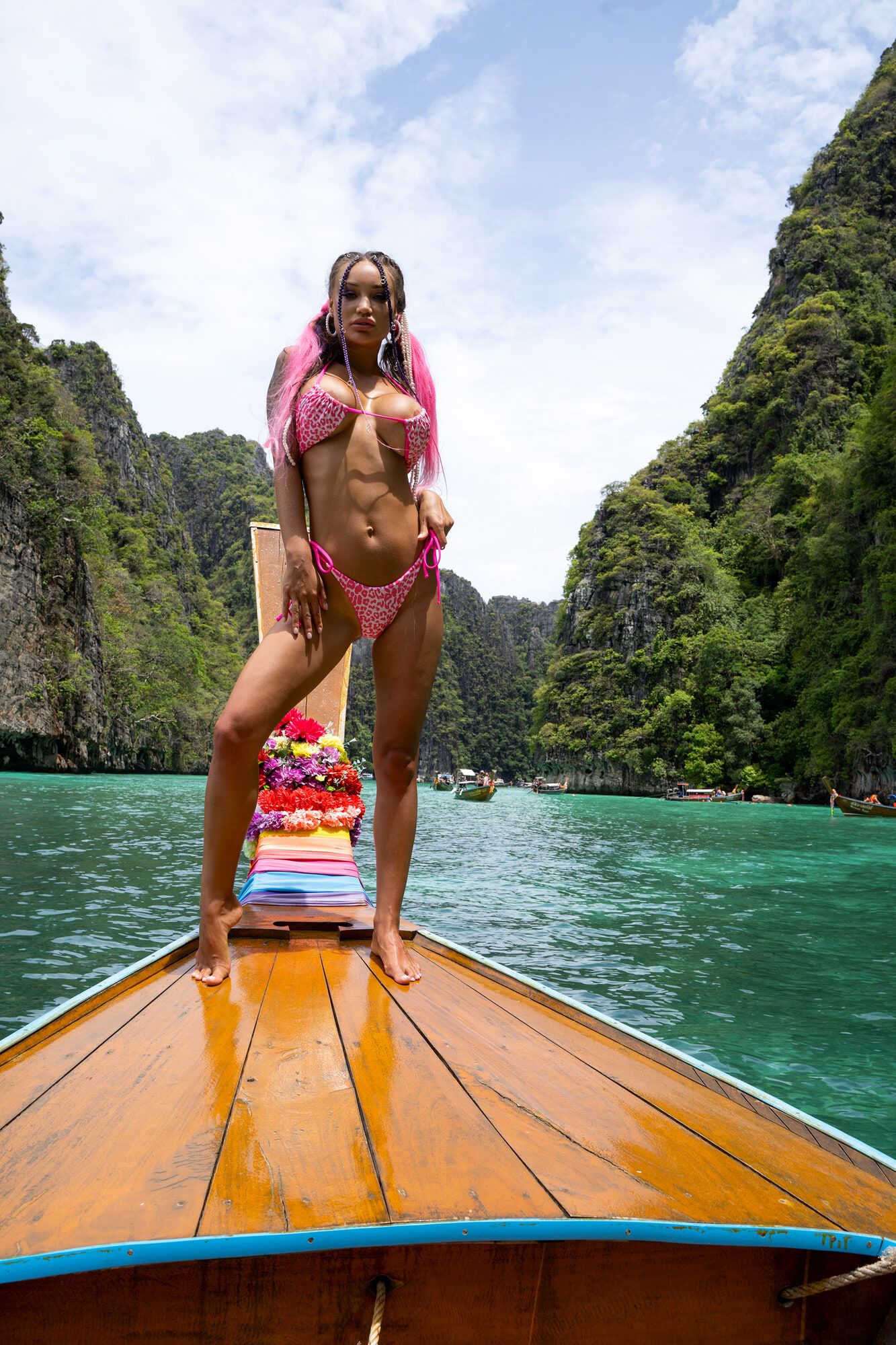 Stunning Monika Fox In Pink Bikini On Boat In Paradise