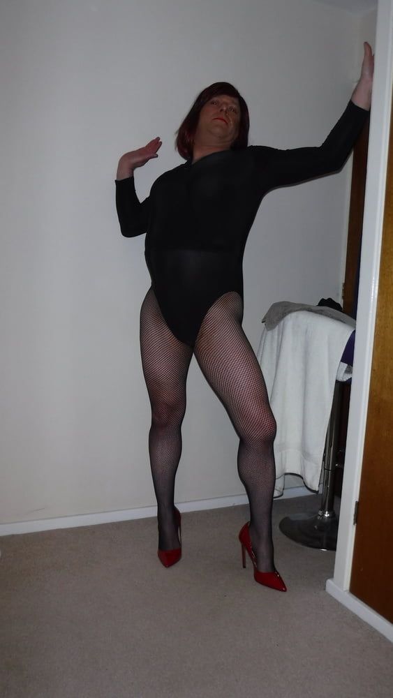 SISSY ROSIE IN FISHNET, RED HEELS AND BODYSUIT #16