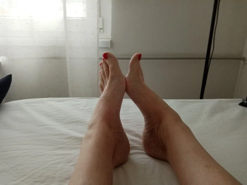 bare smooth slender legs with red painted toes #5