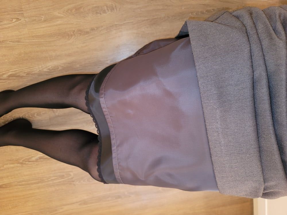 Grey Pencil Skirt with black silky half slip #21