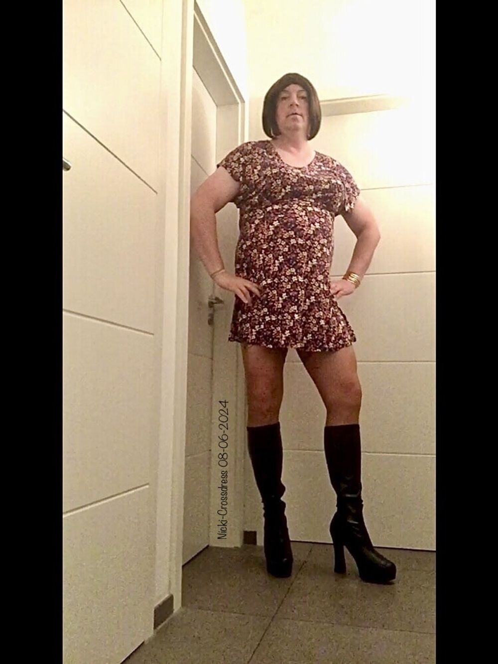 Nicki-Crossdress Summer-Dress, Stockings &amp; Boots #3