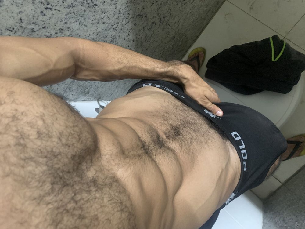 Huge 23cm dick of a very hard hairy male in the gym bathroom #9