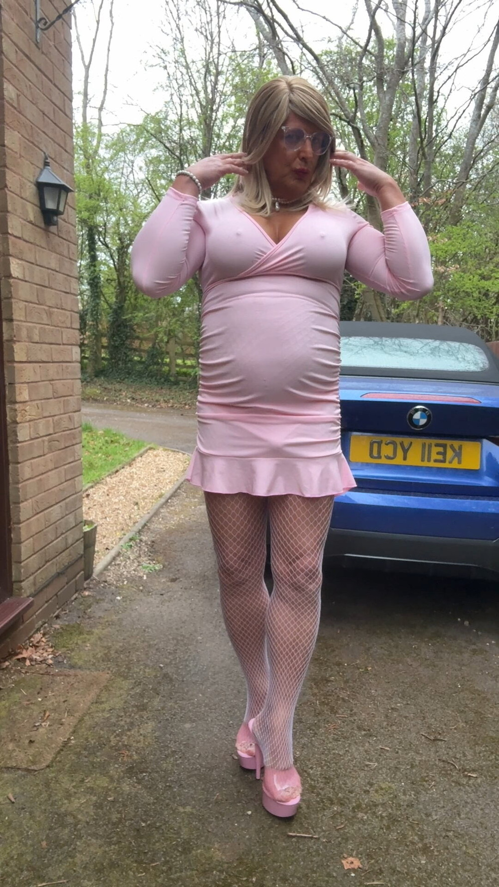 Sexy Crossdresser kellycd2022 in pink dress and fishnets  #30