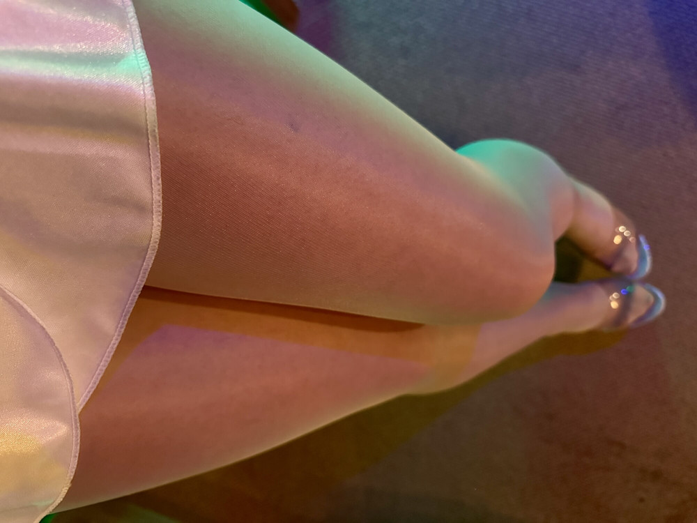 My Legs In Shiny White Pantyhose Layers And High Heels #5
