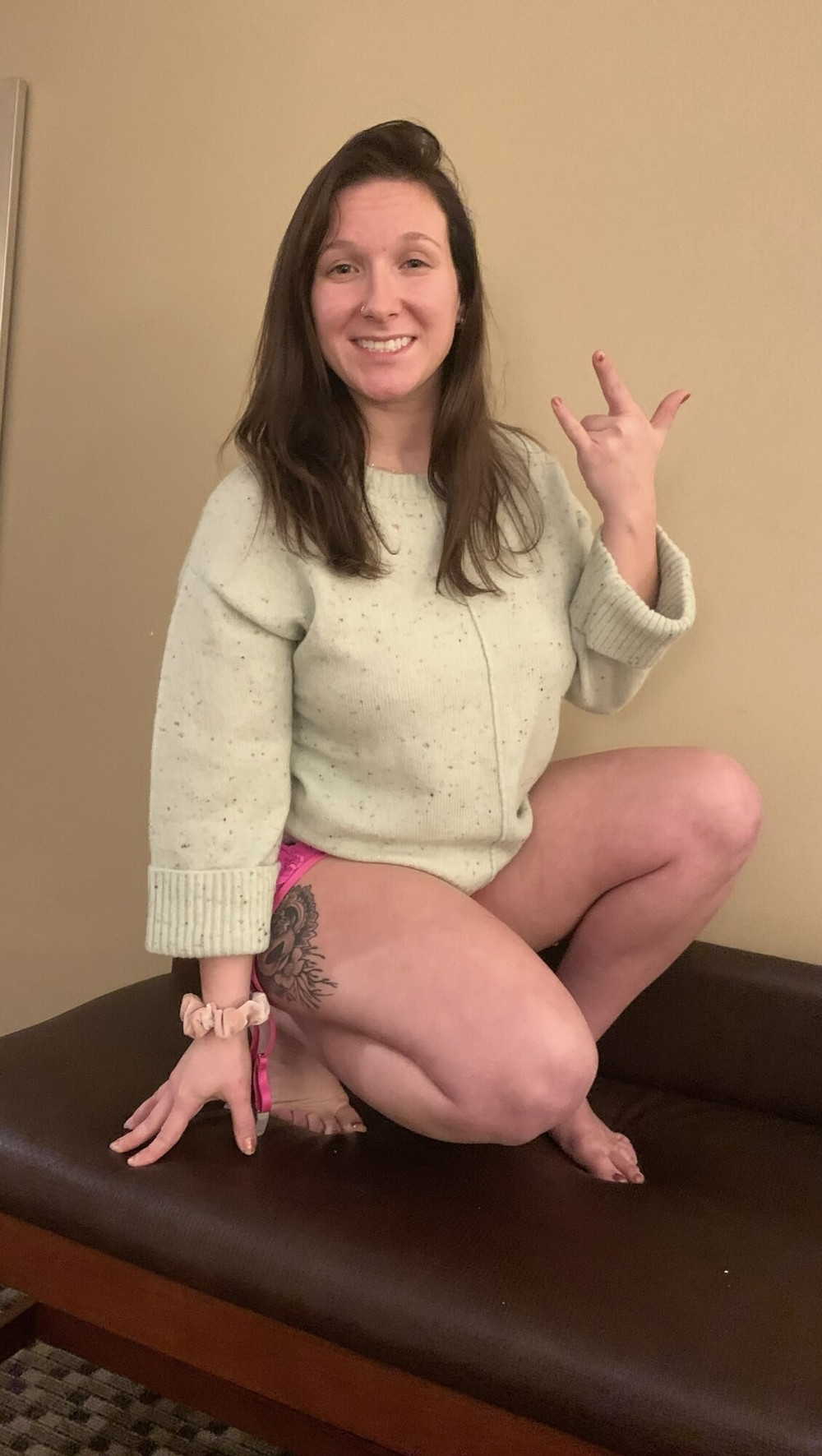 I did a sexy photo shoot in a green sweater for my 45f maid #6