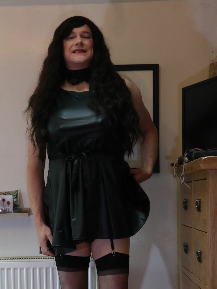 sissy in black stockings and short dress #10