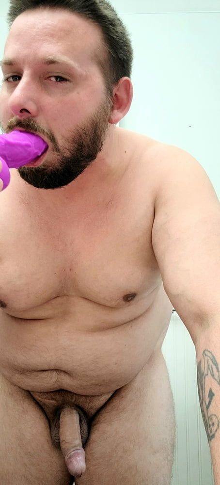 Small dick Dad bod Bear Rides large anal dildo  #10