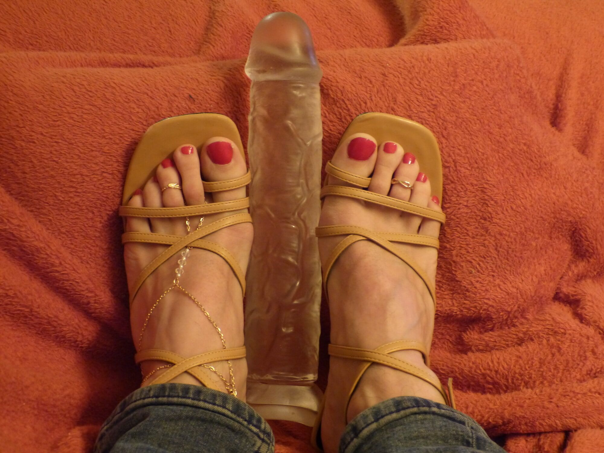 my feet in red polish, jewelry and heels #6