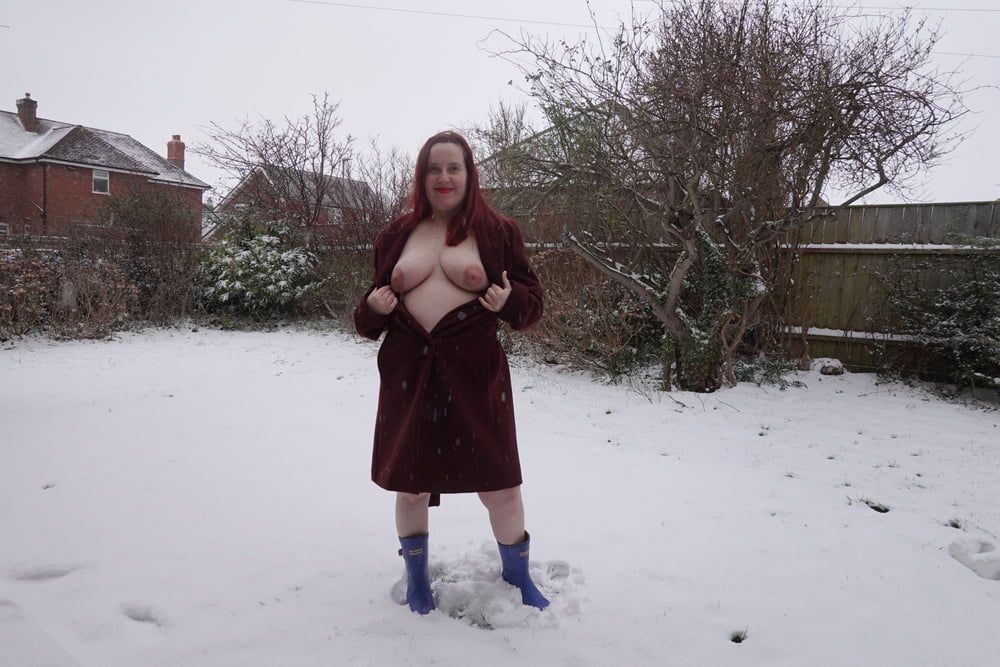Pregnant flashing naked in the cold snow #42