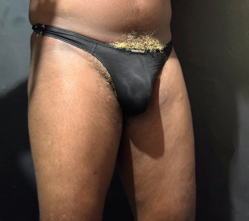 Black mini thong and golden hairy  #5
