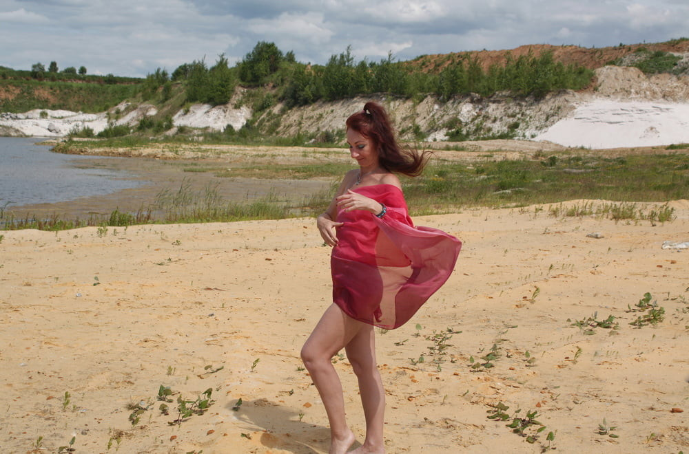 Red Shawl on White sand #20