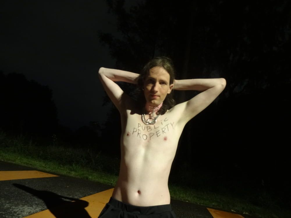 Showing off my new sissy collar outdoors at night #7