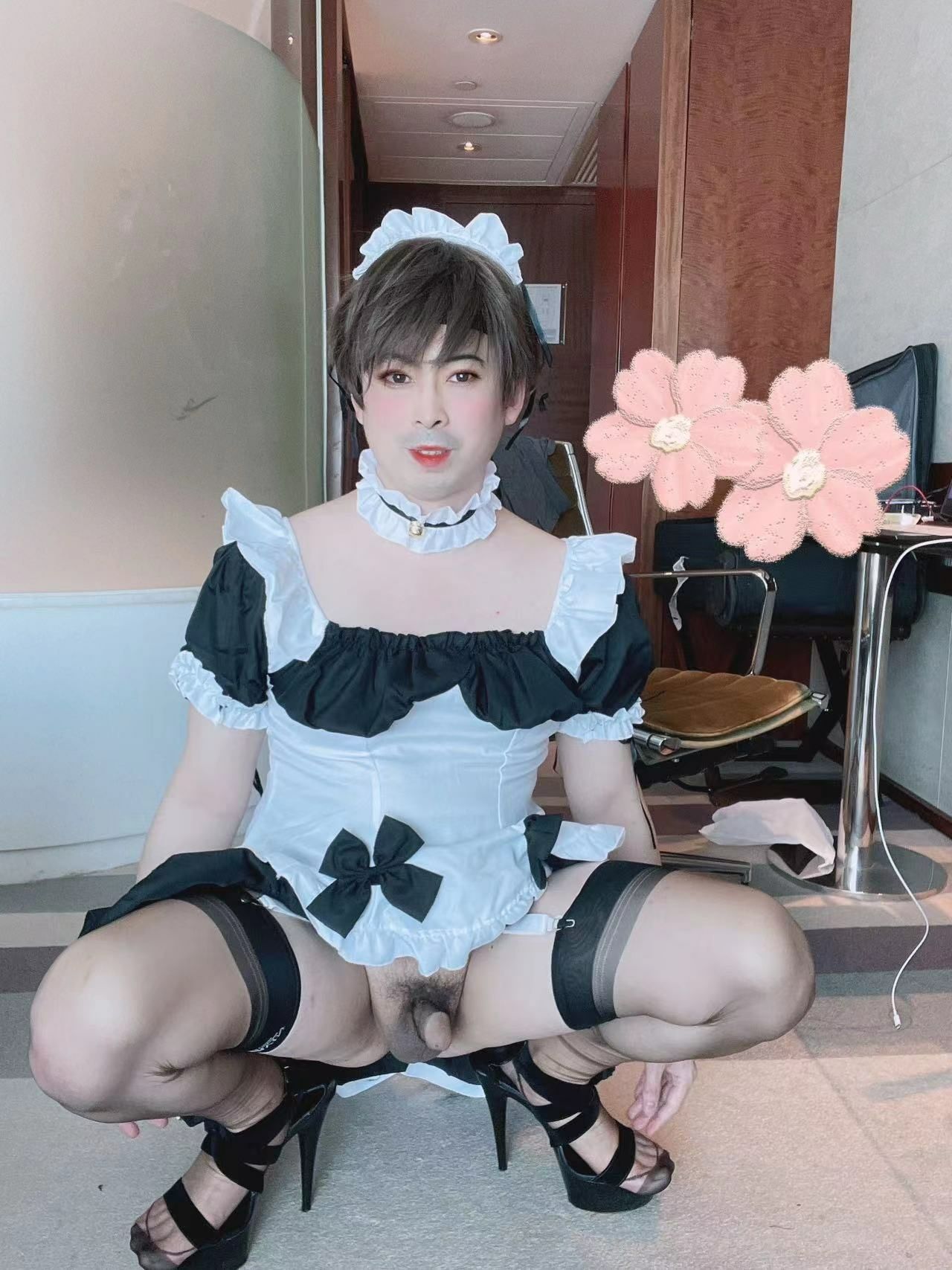 Asian sissy in maid dress #3