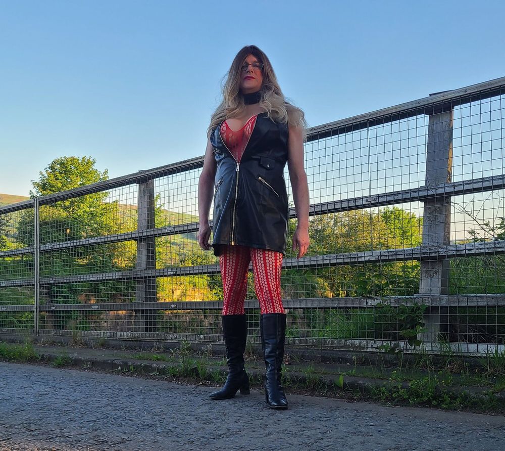 Sissy outdoors on bridge #5