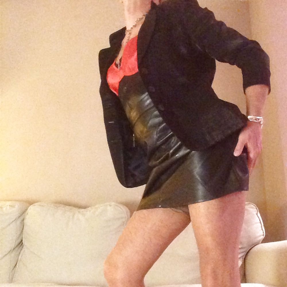 Kinky in leather skirt, stockings, satin lingerie #7