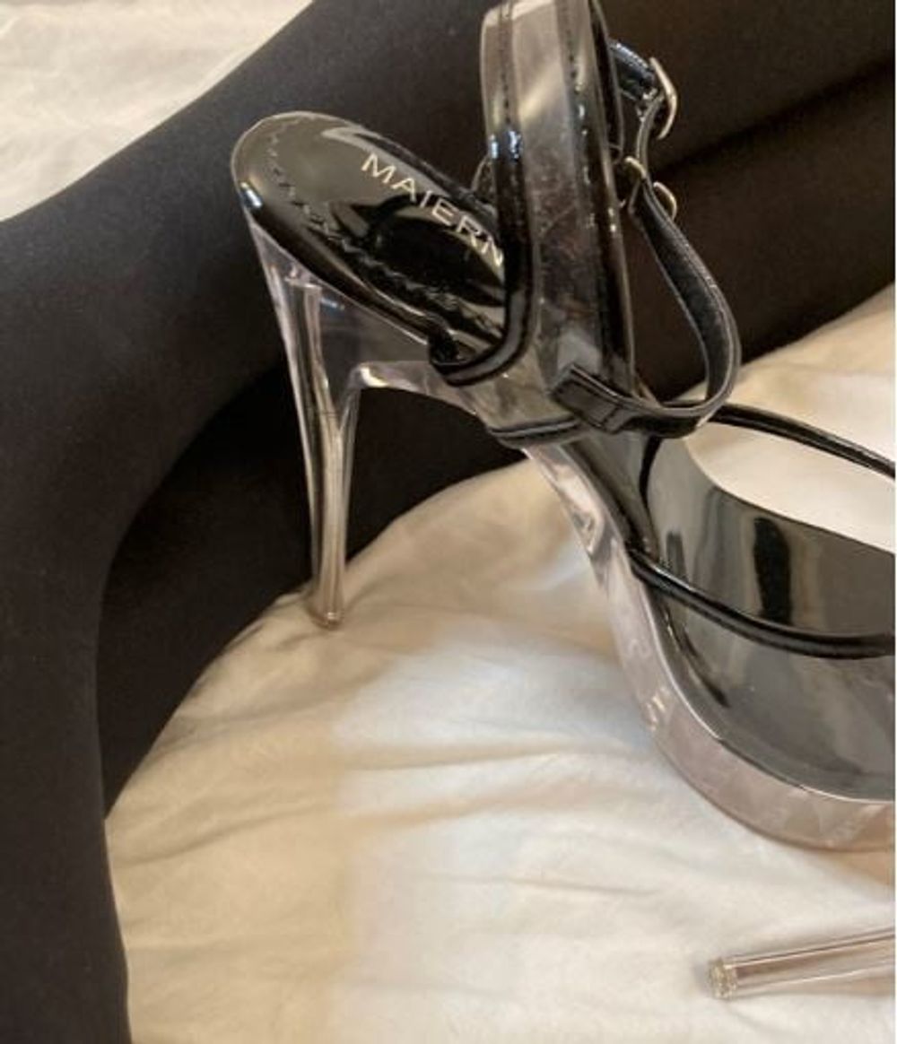 Cum on Transparent High Heel Sandals #5