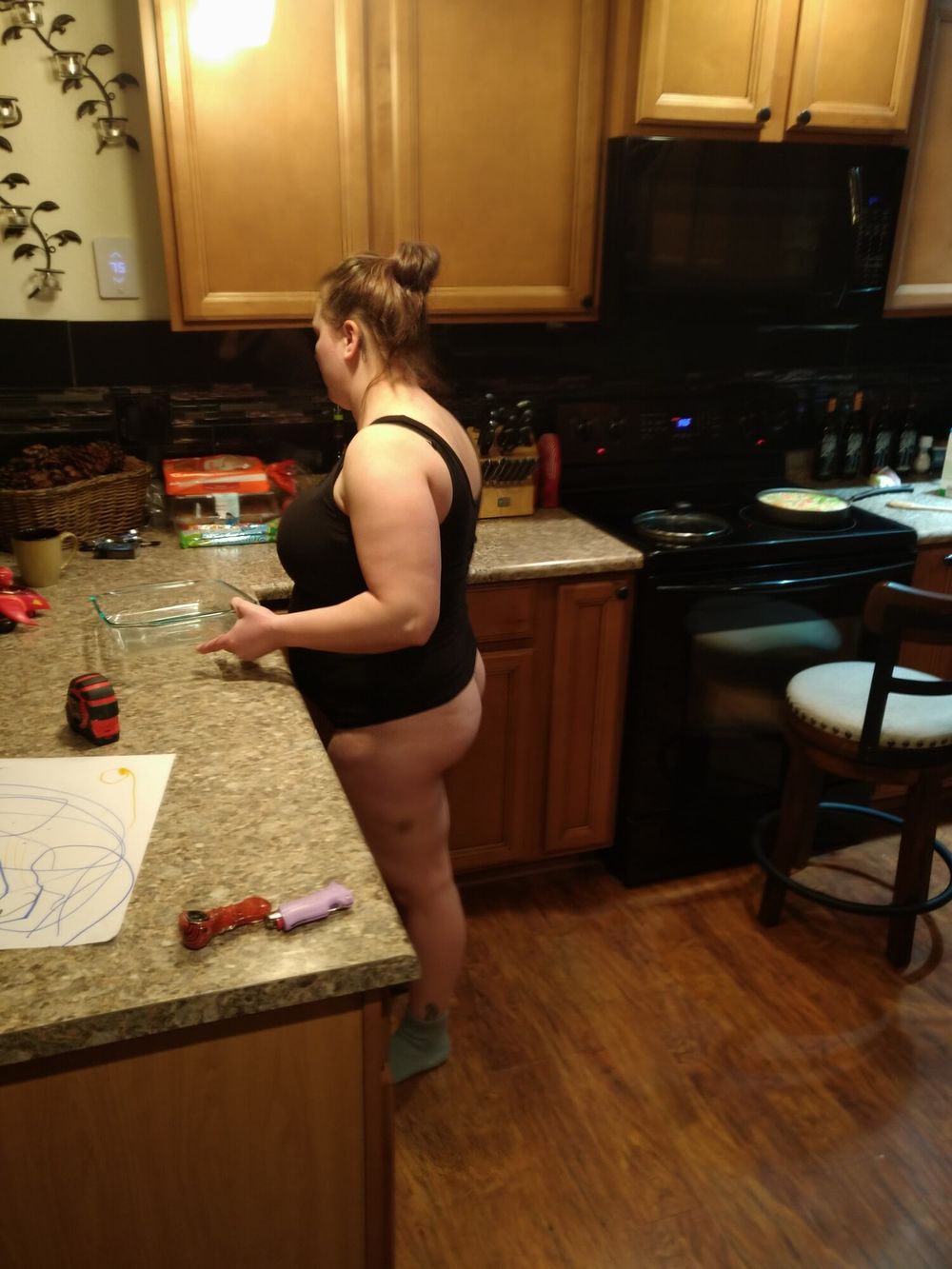 Sexy chubby wife cooking in thong  #10