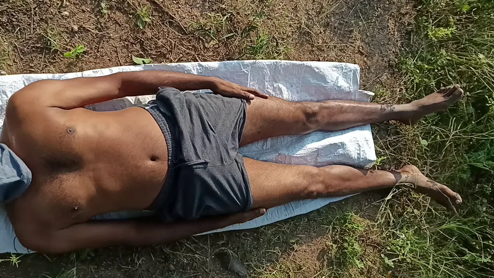 Very Sexy Indian Man Cumshot at Outdoor Field, Top View, Aer #48