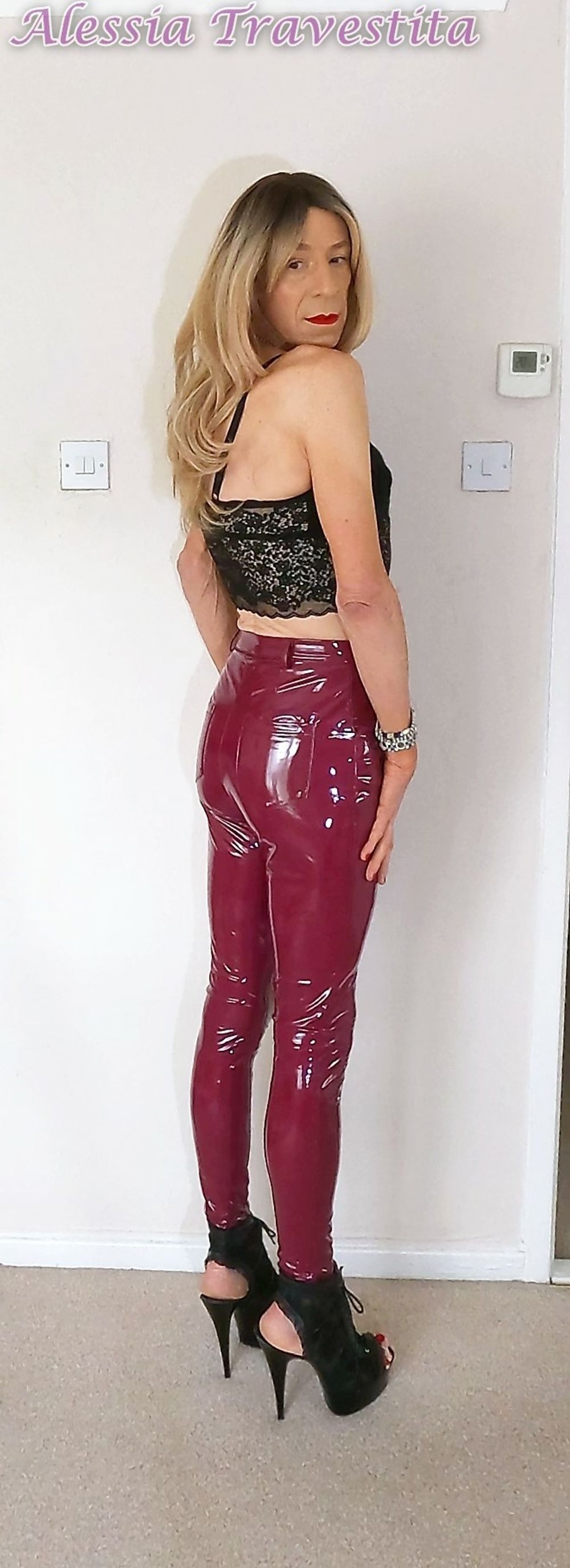 76 Alessia Travestita in Burgundy PVC Jeans #17