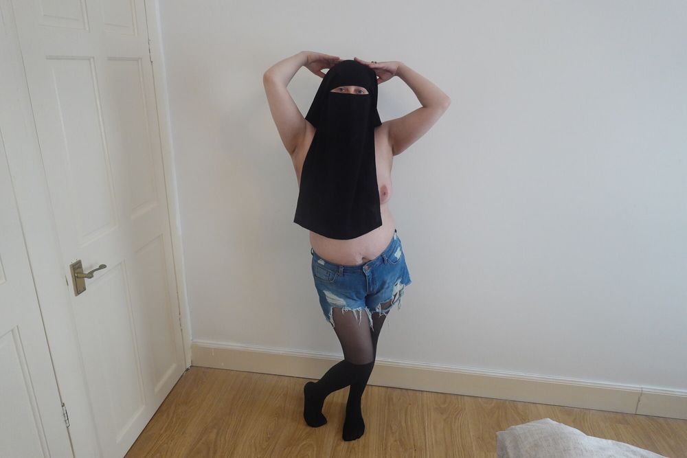 Wearing Shorts and pantyhose in Niqab  #4