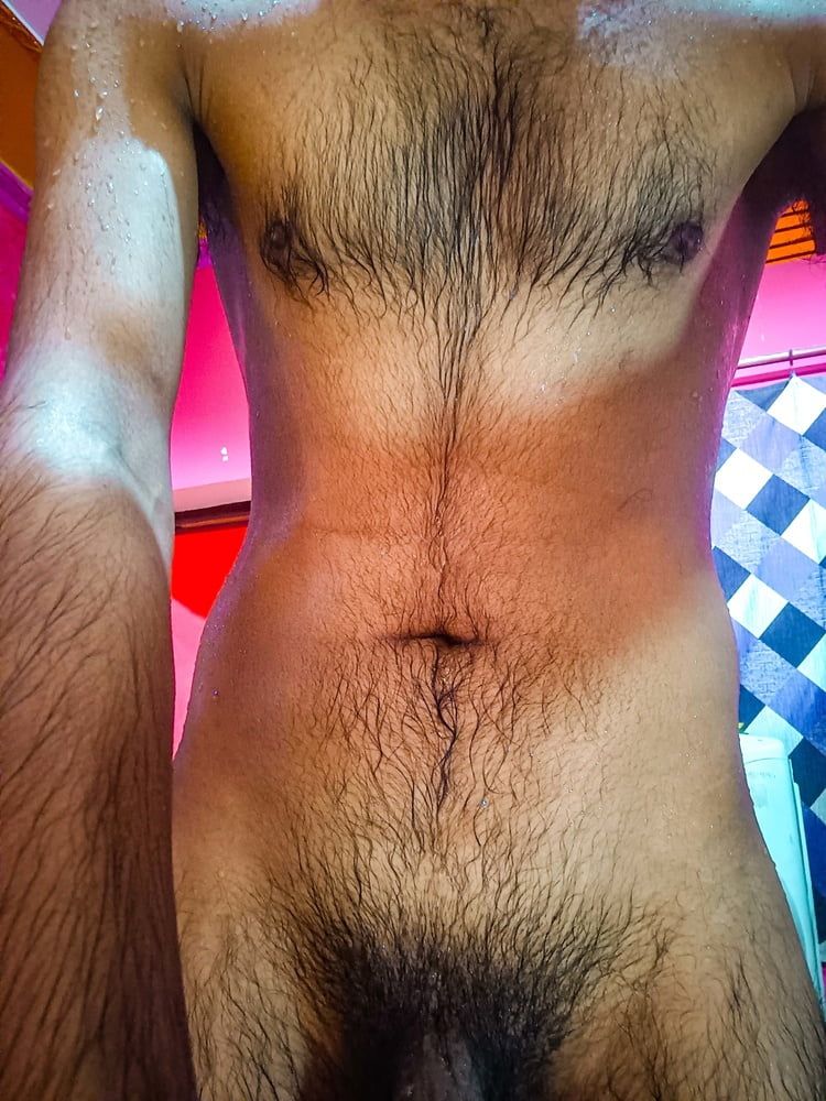 Hairy body after shower 