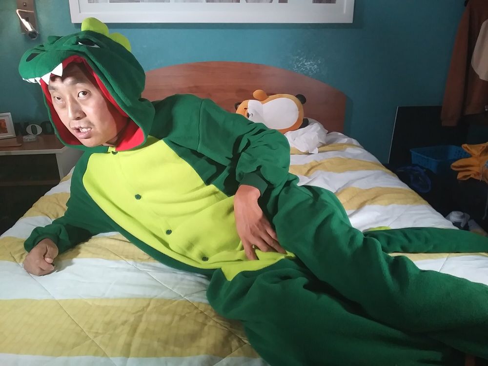 Hot asian boy wearing furry onesies and shiny undies #60