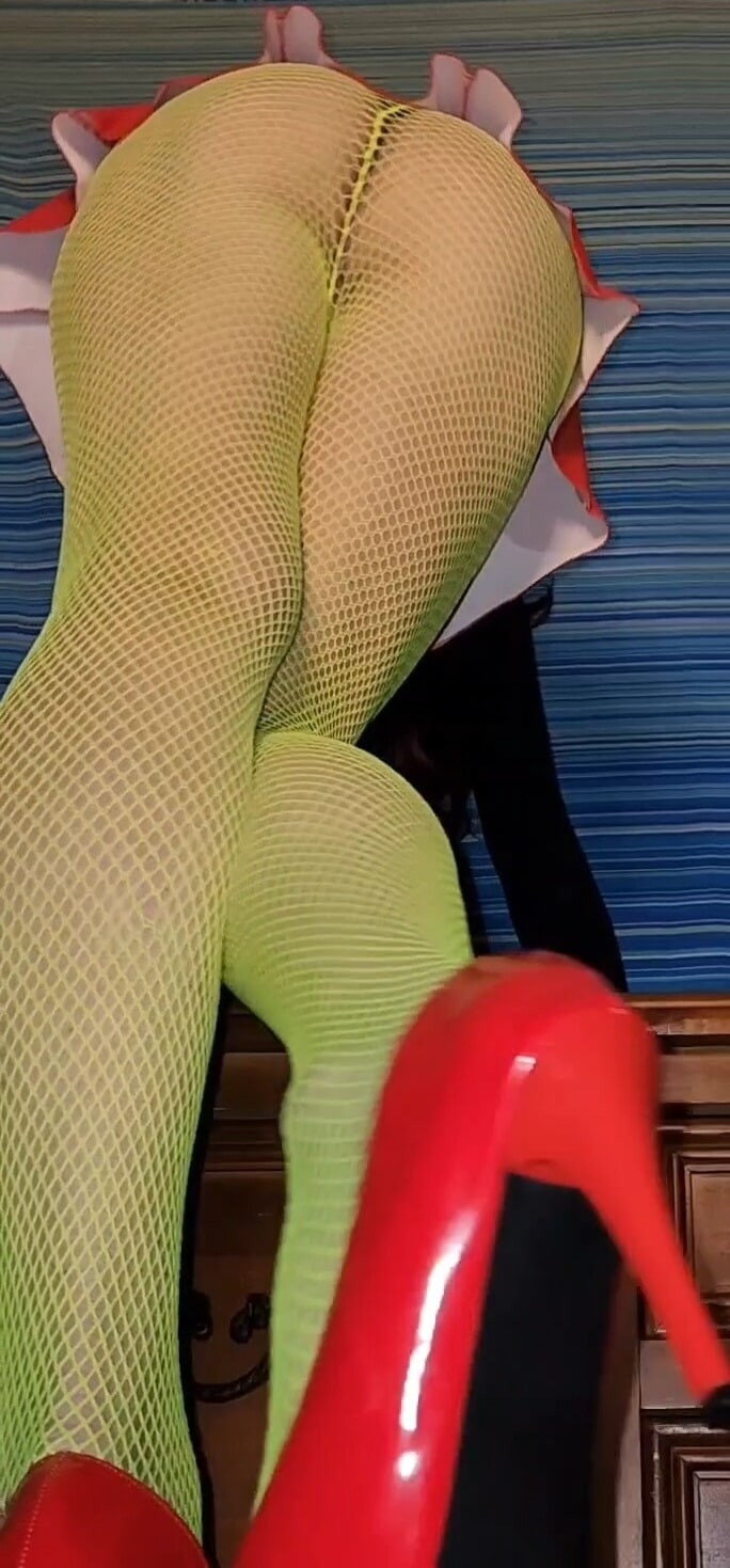 More of my sexy red skirt and green pantyhose  #10