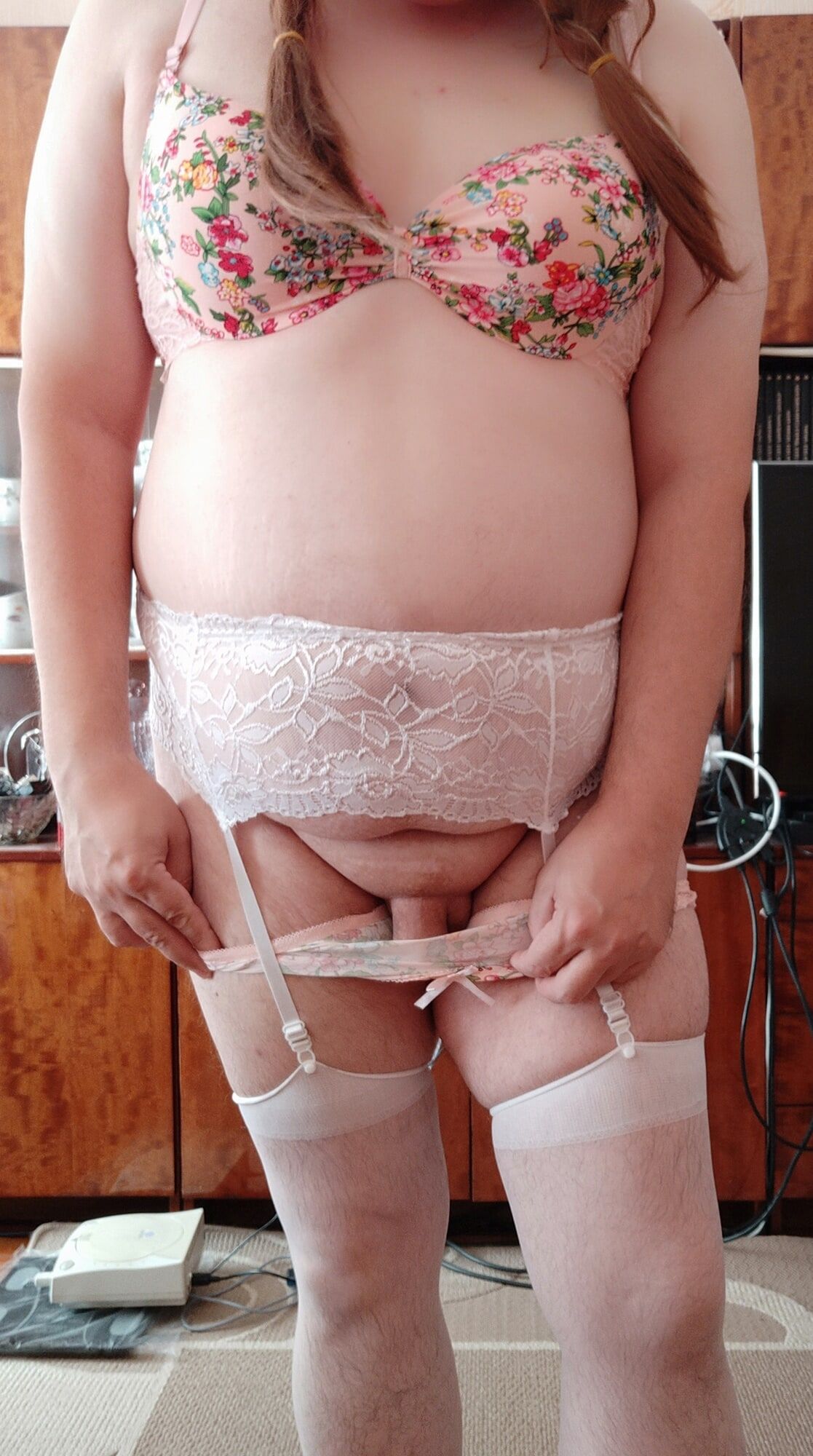 sissy Aleksa posing in new china dress & pink lingerie #21