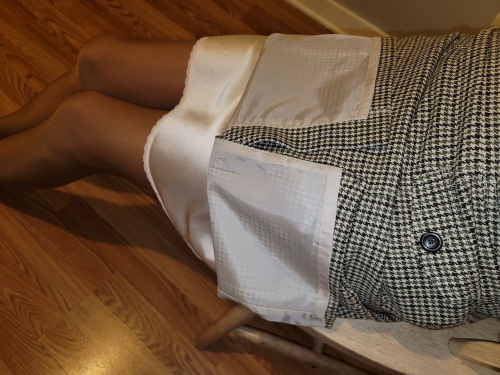 Lined tweed skirt with white silky half slip #23