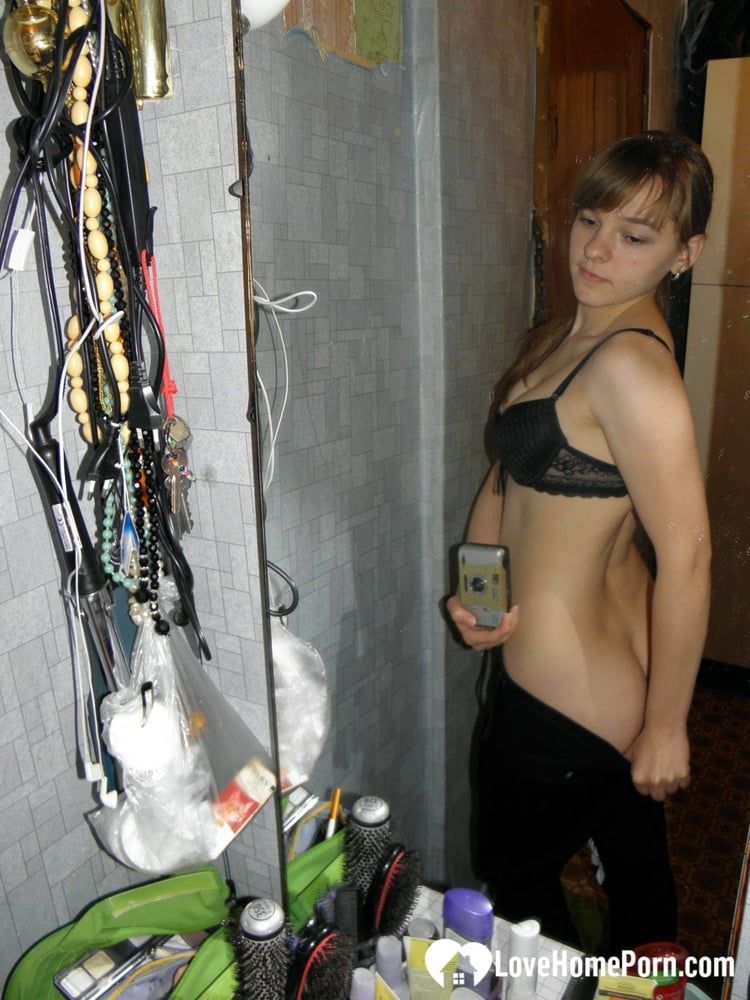 Petite teen slowly strips off her clothes #4