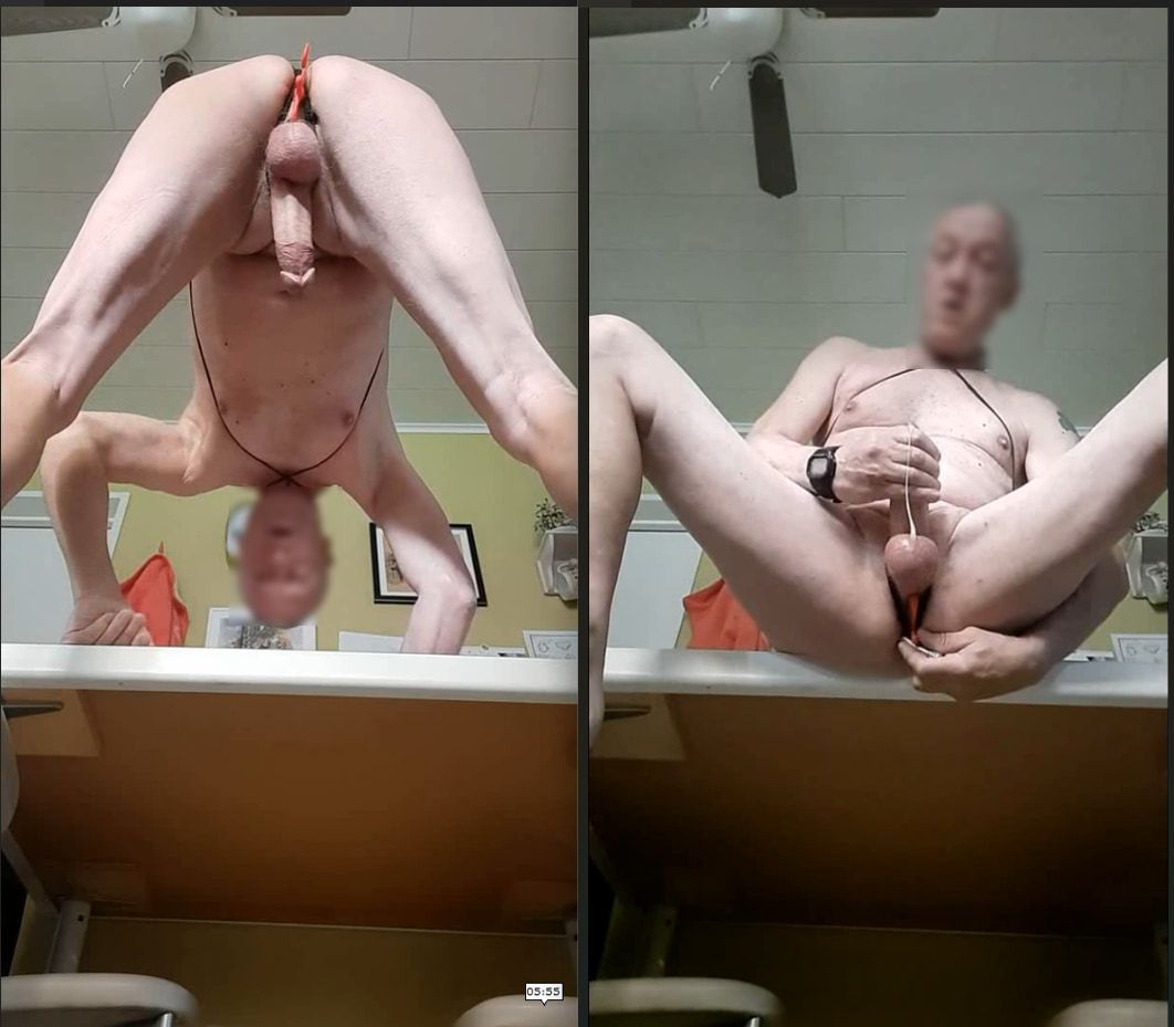 exhibitionist jerking on the kitchen table fucking his ass