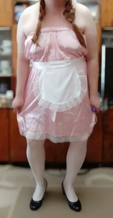 sissy maid posing in white stockings         