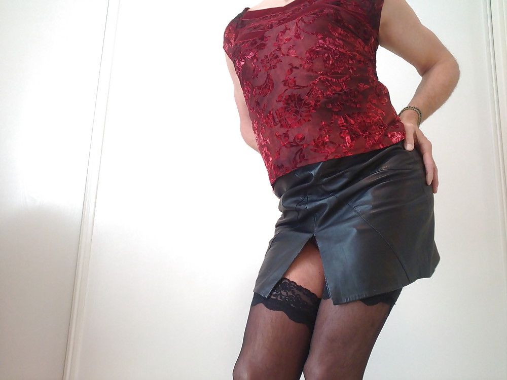 ma as a classy sexy lady, leather skirt and black stockings #2