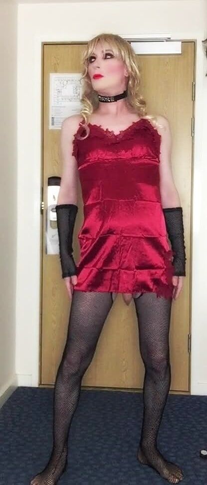 Skanky sissy in red dress #12