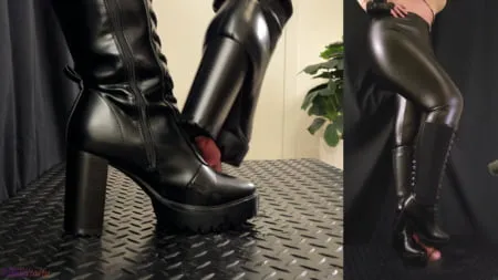 cock crush rough pain in black heels boots ball stomping         