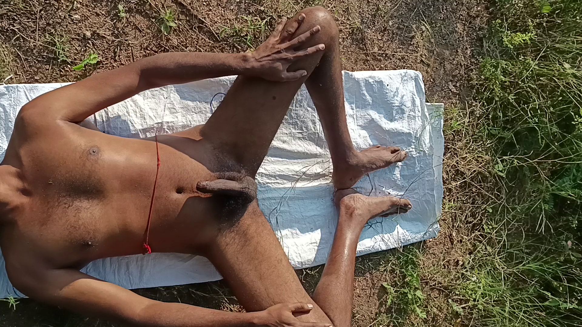 Very Sexy Indian Man Cumshot at Outdoor Field, Top View, Aer #26