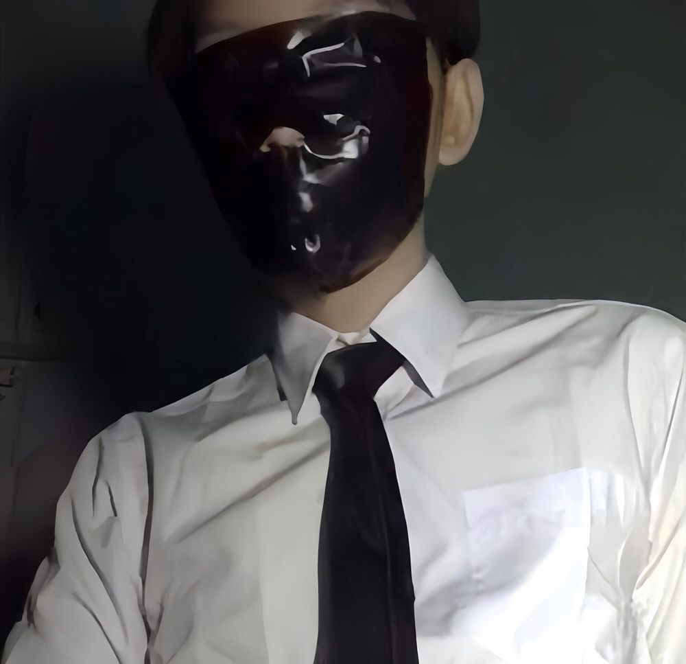 Wearing a white shirt and shiny black tie, gagged with duct  #6